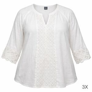New Directions Womens Blouse 3X Ivory Lace Boho Peasant Top Plus Size